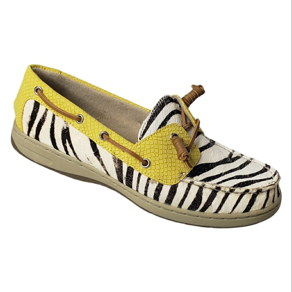 Maui Island Boat Loafer Mixed Media Slip-on Artsy Leather Zebra Pony Hair Preppy